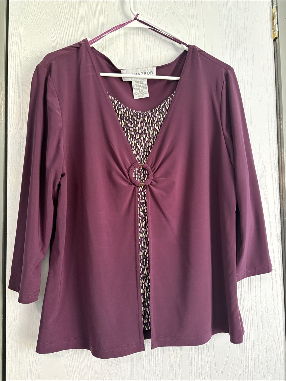 Arbor Plum Layered Long-Sleeve Top with Front Ring
